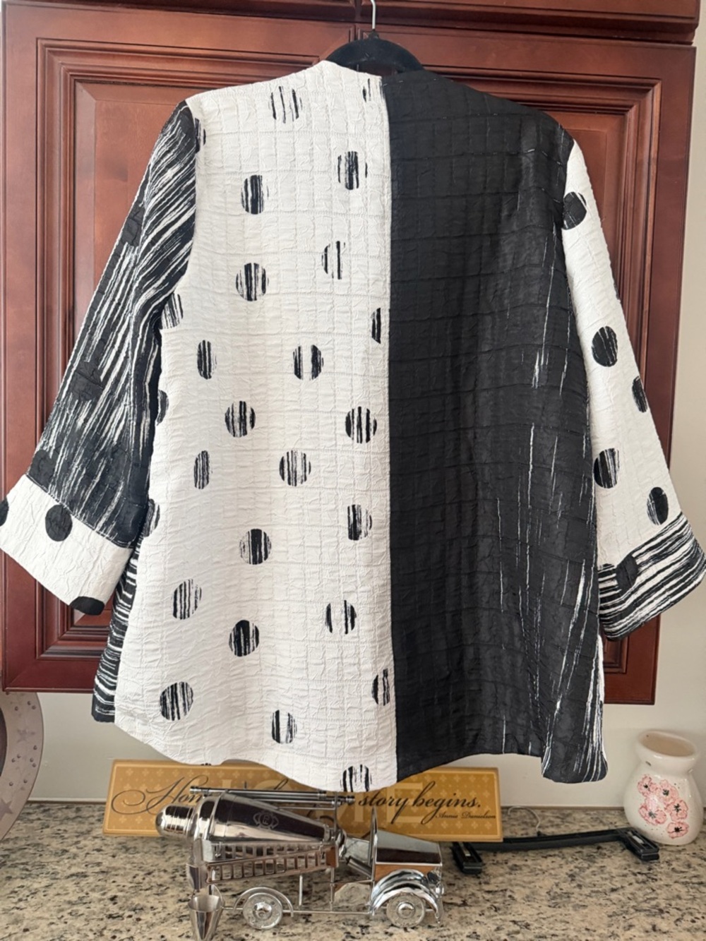 Joseph Ribkoff Polka Dot Textured Black & White Women's Jacket - Picture 5 of 5